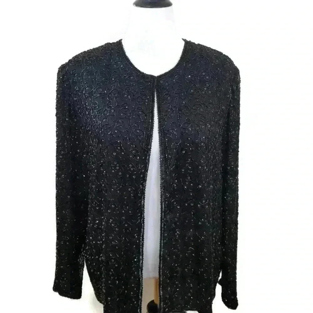 LAURENCE KAZAR SILK SEQUIN BLACK BLAZER SIZE 2X